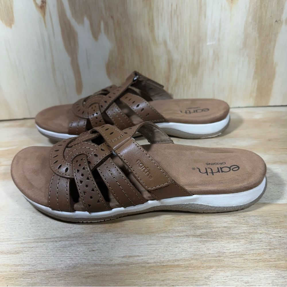 Earth Origins Tan Leather Slide Sandals Women’s Size 8.5